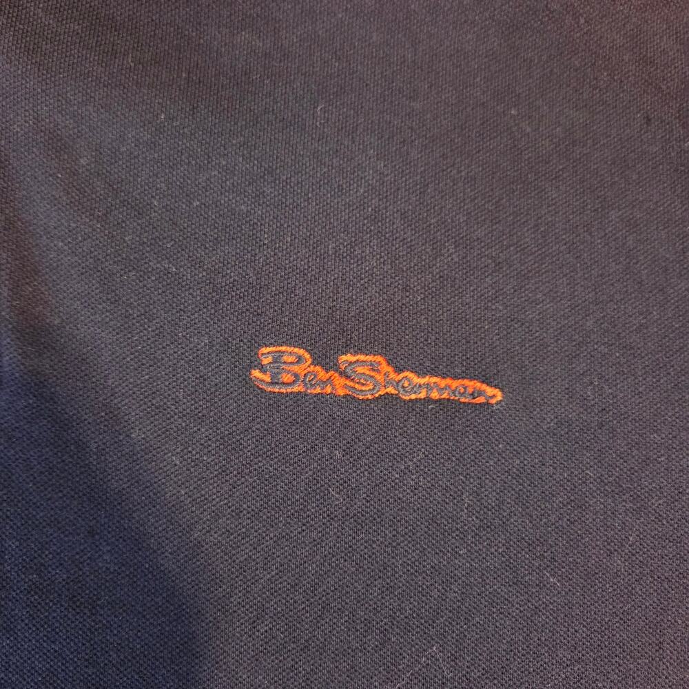 Ben Sherman Pique Polo Shirt Navy Blue with Tartan Plaid Design Collar sz L - Picture 8 of 11